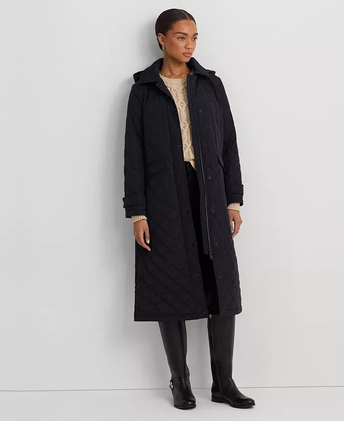 Lauren Ralph Lauren Collared Quilted Coat Women's XL Black Snapped Closure L/S~