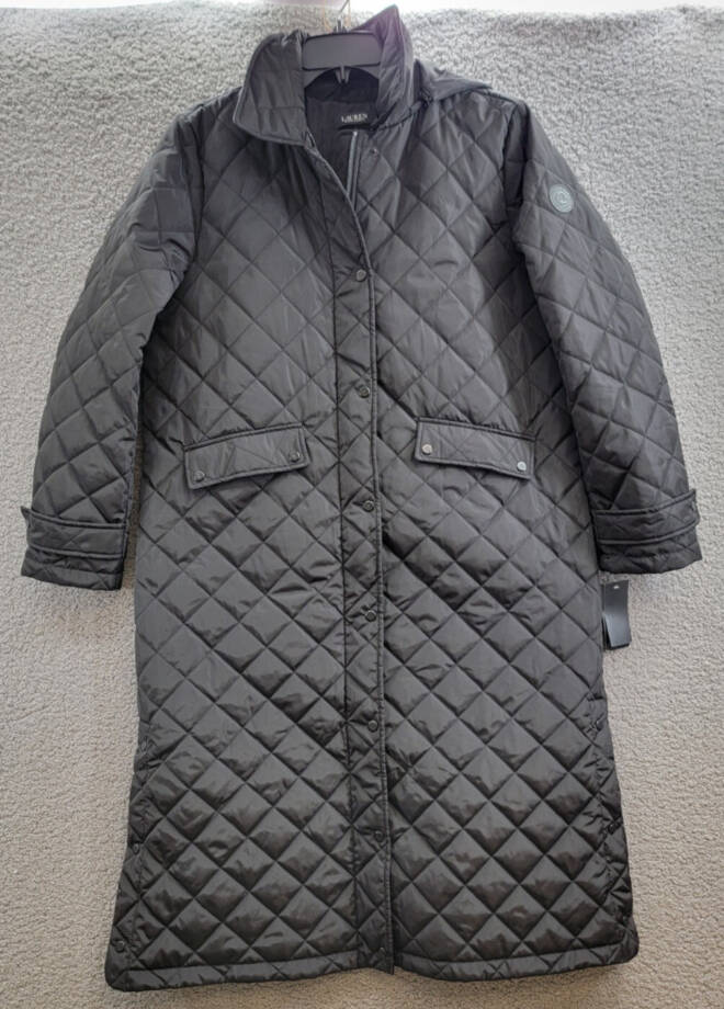 Lauren Ralph Lauren Collared Quilted Coat Women's XL Black Snapped Closure L/S~