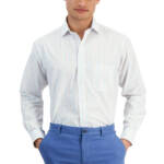 Club Room Regular Fit Performance Dress Shirt Men's 18 34-35 Orange/Aqua L/S