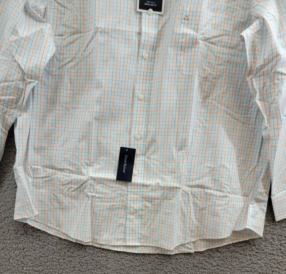Club Room Regular Fit Performance Dress Shirt Men's 18 34-35 Orange/Aqua L/S