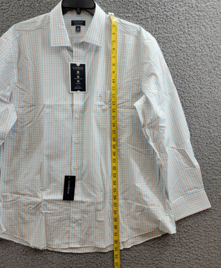 Club Room Regular Fit Performance Dress Shirt Men's 18 34-35 Orange/Aqua L/S