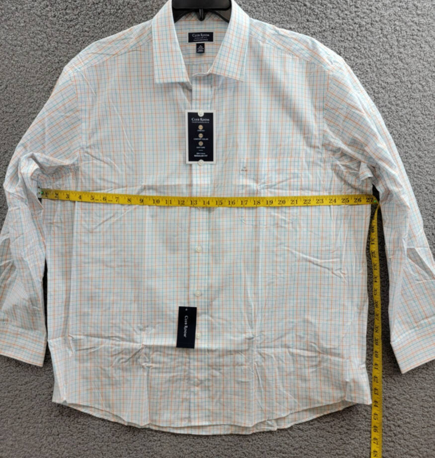 Club Room Regular Fit Performance Dress Shirt Men's 18 34-35 Orange/Aqua L/S