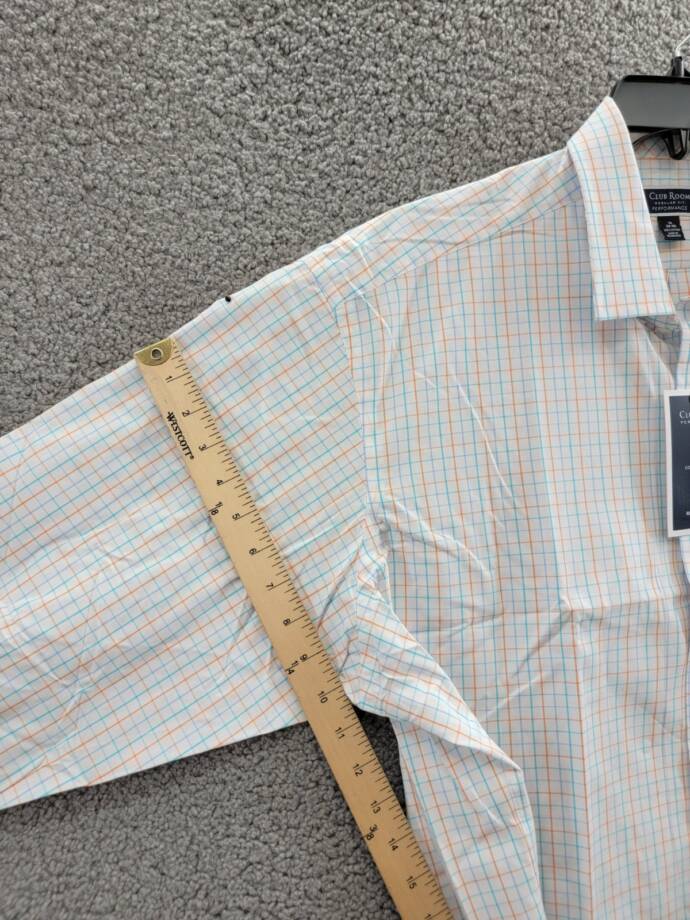 Club Room Regular Fit Performance Dress Shirt Men's 18 34-35 Orange/Aqua L/S