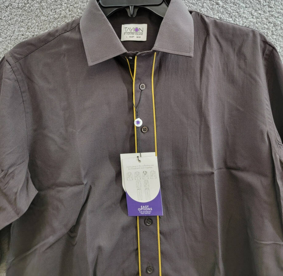 Tayion Collection Slim Fit Dress Shirt Men's L 16-16.5 32-33 Brown & Gold L/S