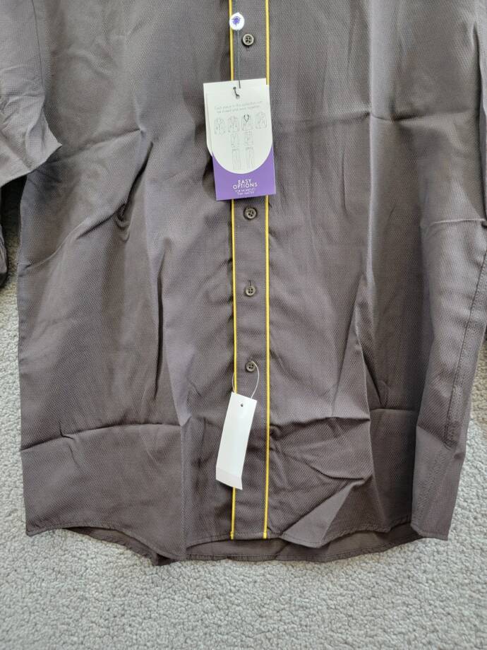 Tayion Collection Slim Fit Dress Shirt Men's L 16-16.5 32-33 Brown & Gold L/S