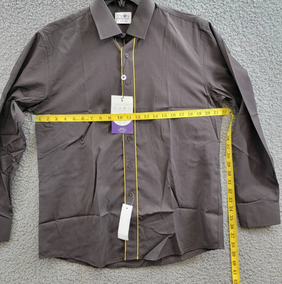 Tayion Collection Slim Fit Dress Shirt Men's L 16-16.5 32-33 Brown & Gold L/S