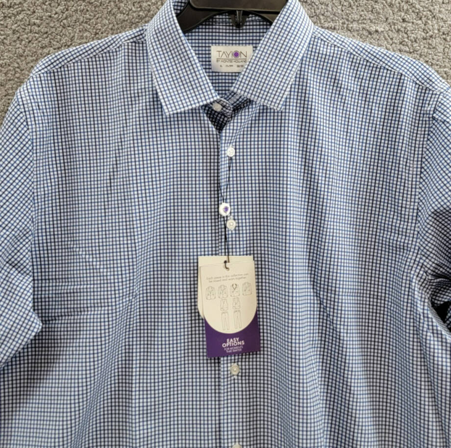 Tayion Collection Slim-Fit Check Dress Shirt Men's XL 17-17.5 32-33 Blue Multi