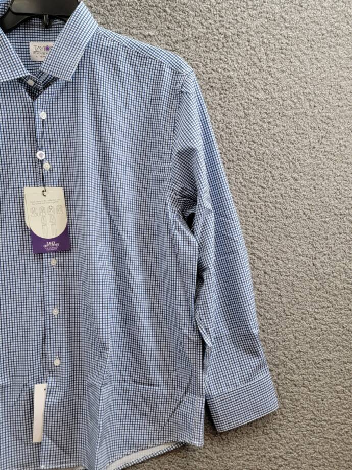 Tayion Collection Slim-Fit Check Dress Shirt Men's XL 17-17.5 32-33 Blue Multi