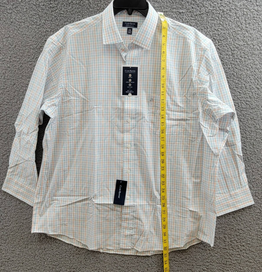 Club Room Regular Fit Performance Dress Shirt Men's 17.5 32-33 Orange/Aqua L/S
