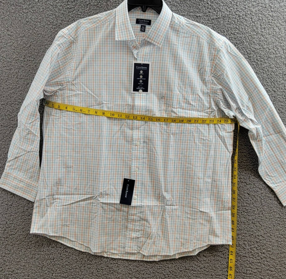 Club Room Regular Fit Performance Dress Shirt Men's 17.5 32-33 Orange/Aqua L/S