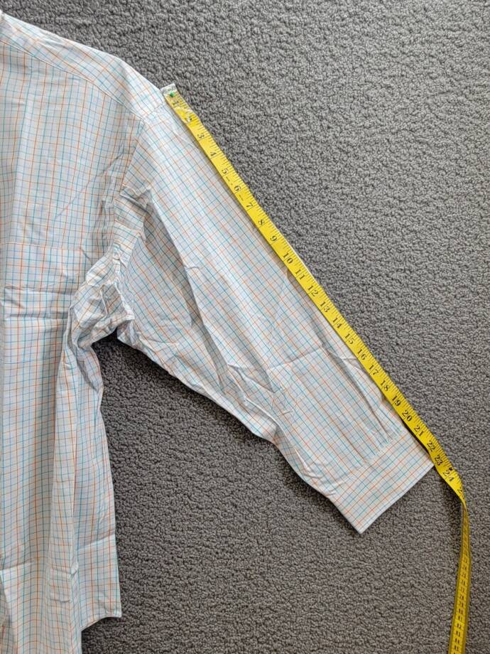 Club Room Regular Fit Performance Dress Shirt Men's 17.5 32-33 Orange/Aqua L/S