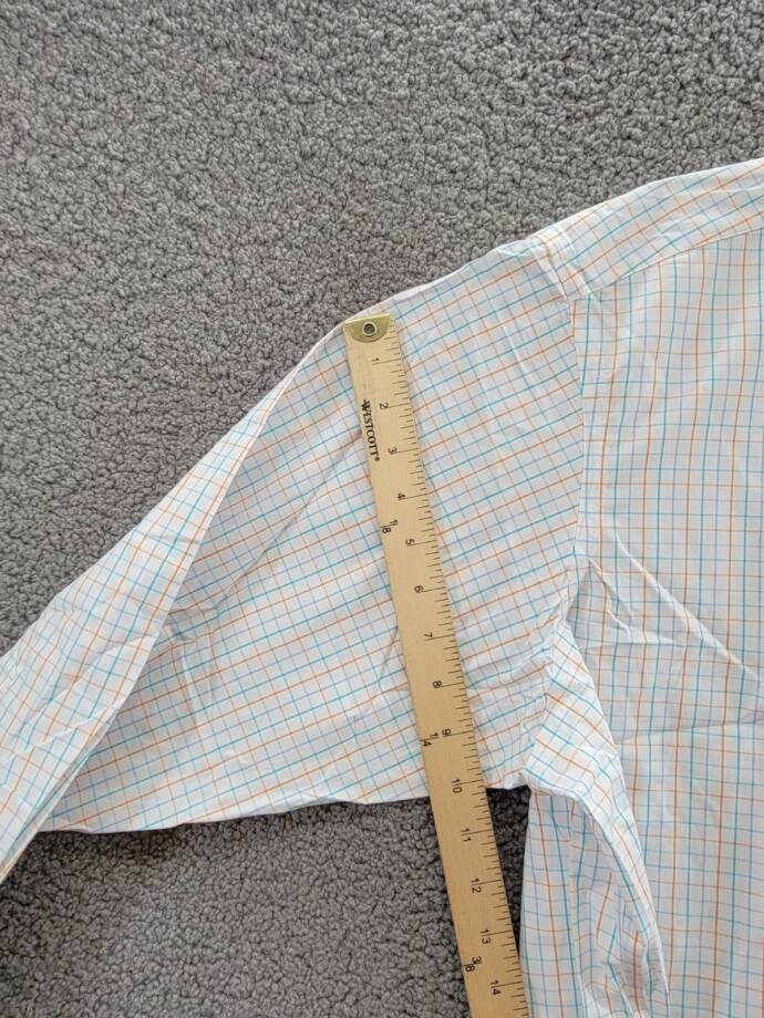 Club Room Regular Fit Performance Dress Shirt Men's 17.5 32-33 Orange/Aqua L/S