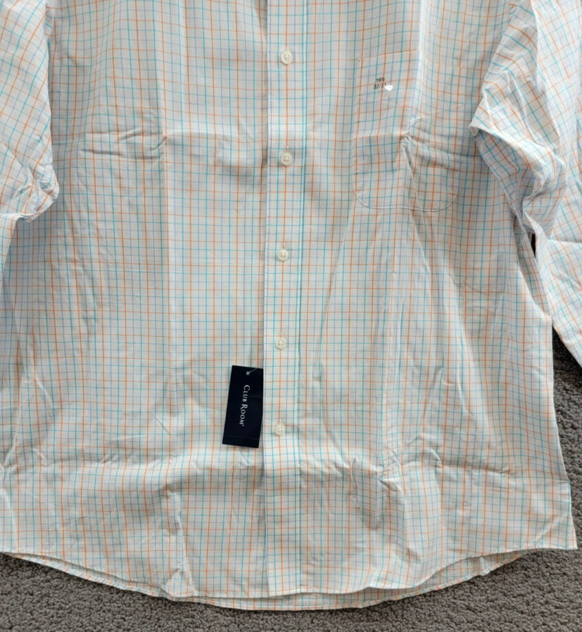 Club Room Regular Fit Performance Dress Shirt Men's 16.5 32-33 Orange/Aqua L/S