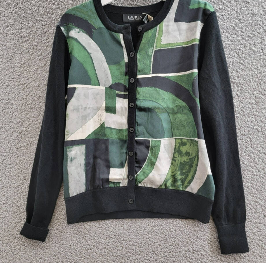Lauren Ralph Lauren Petite Geo-Print Cardigan Womens PS Black Multi Button Front