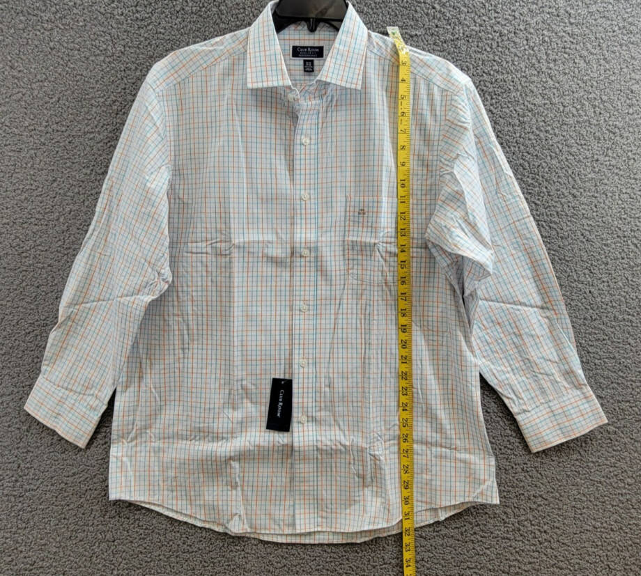 Club Room Regular Fit Performance Dress Shirt Men's 16.5 32-33 Orange/Aqua L/S