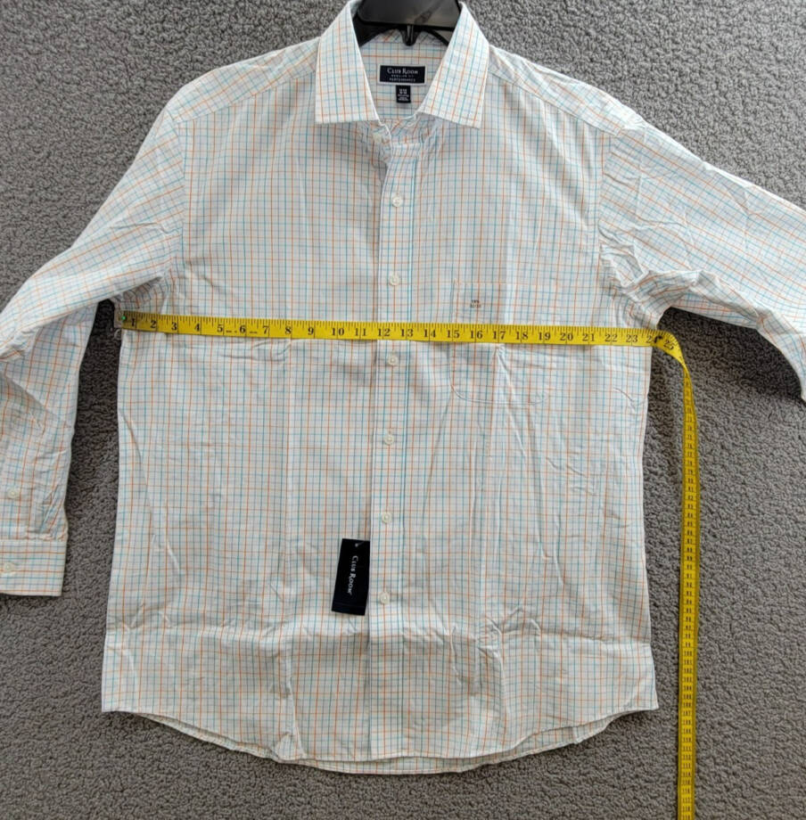 Club Room Regular Fit Performance Dress Shirt Men's 16.5 32-33 Orange/Aqua L/S