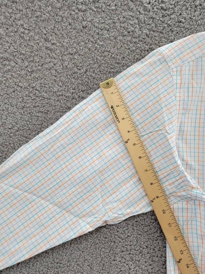 Club Room Regular Fit Performance Dress Shirt Men's 16.5 32-33 Orange/Aqua L/S