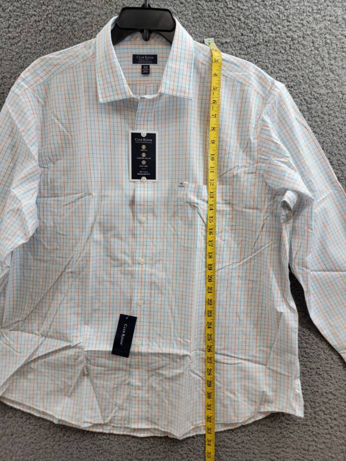 Club Room Regular Fit Performance Dress Shirt Men's 18.5 34-35 Orange/Aqua L/S