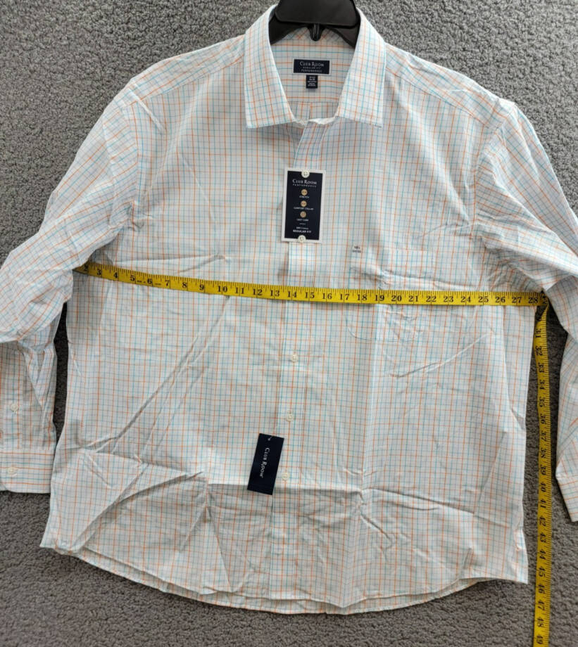 Club Room Regular Fit Performance Dress Shirt Men's 18.5 34-35 Orange/Aqua L/S