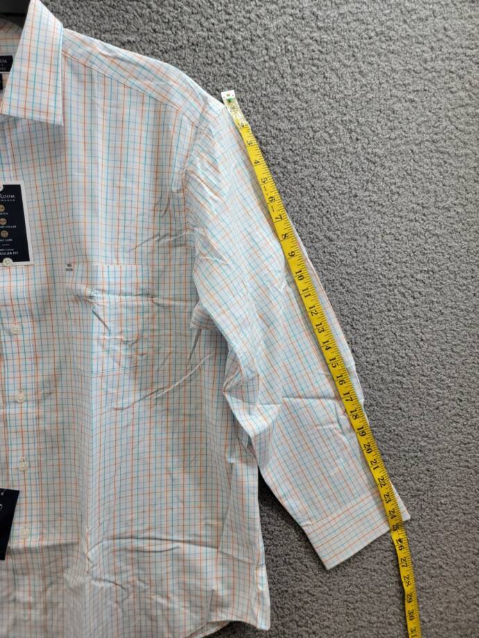 Club Room Regular Fit Performance Dress Shirt Men's 18.5 34-35 Orange/Aqua L/S