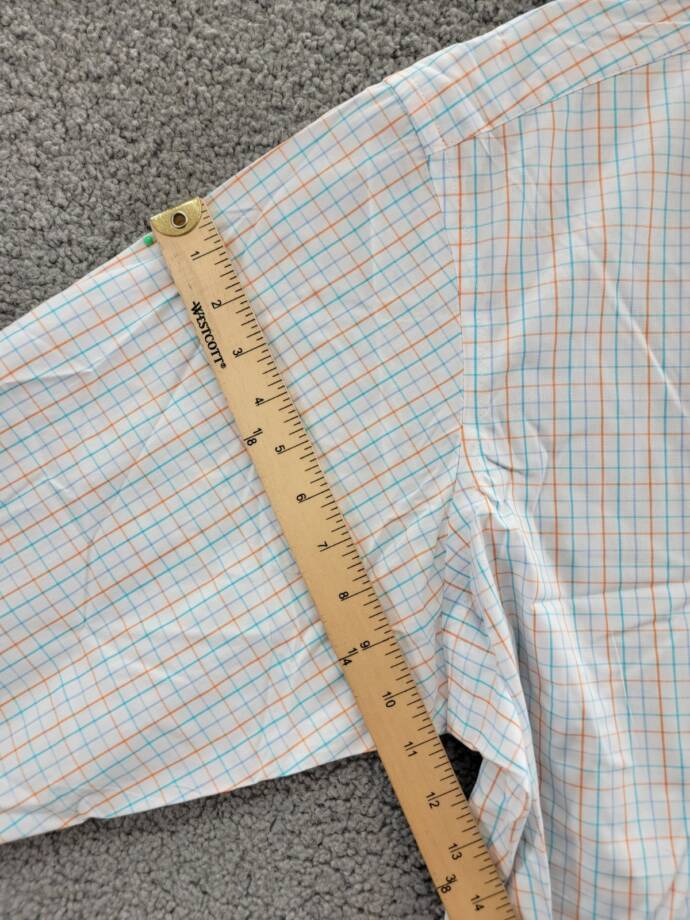 Club Room Regular Fit Performance Dress Shirt Men's 18.5 34-35 Orange/Aqua L/S