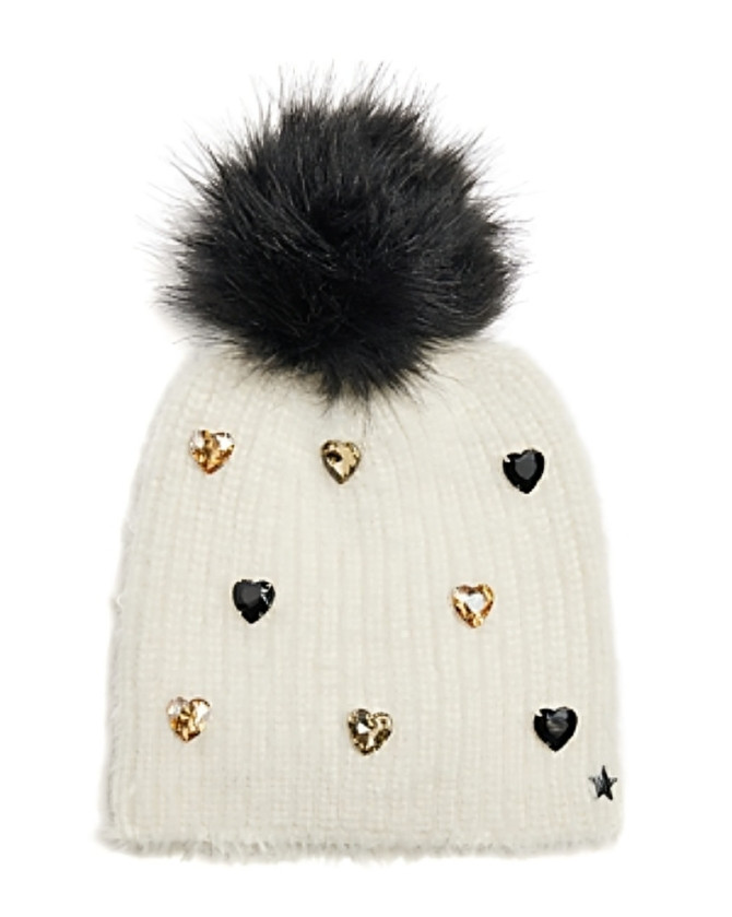 Jocelyn Faux Alpaca Crystal Embellished Hat Women's One Size Ivory Pom Pom Top