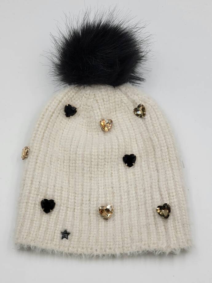 Jocelyn Faux Alpaca Crystal Embellished Hat Women's One Size Ivory Pom Pom Top