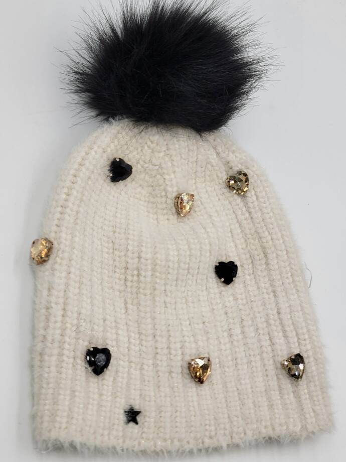 Jocelyn Faux Alpaca Crystal Embellished Hat Women's One Size Ivory Pom Pom Top