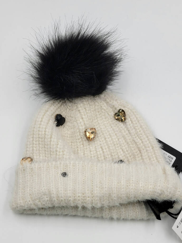 Jocelyn Faux Alpaca Crystal Embellished Hat Women's One Size Ivory Pom Pom Top