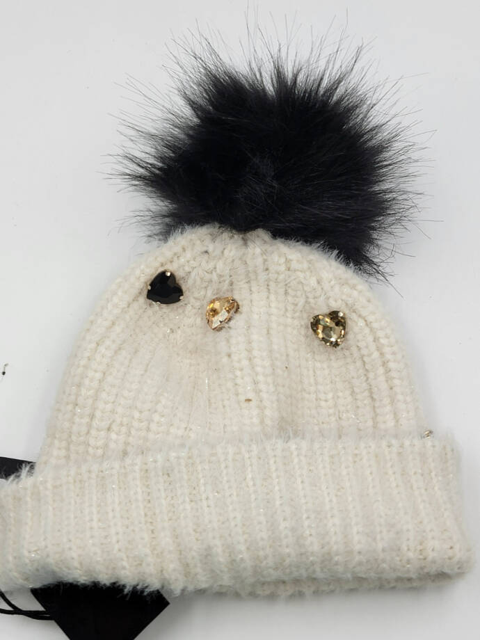 Jocelyn Faux Alpaca Crystal Embellished Hat Women's One Size Ivory Pom Pom Top