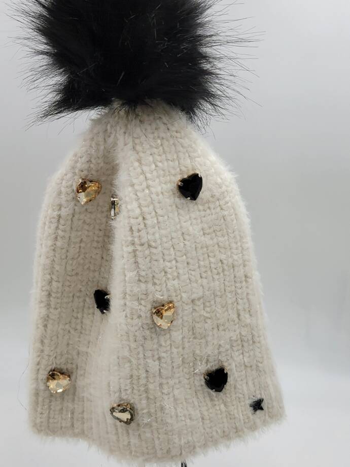 Jocelyn Faux Alpaca Crystal Embellished Hat Women's One Size Ivory Pom Pom Top