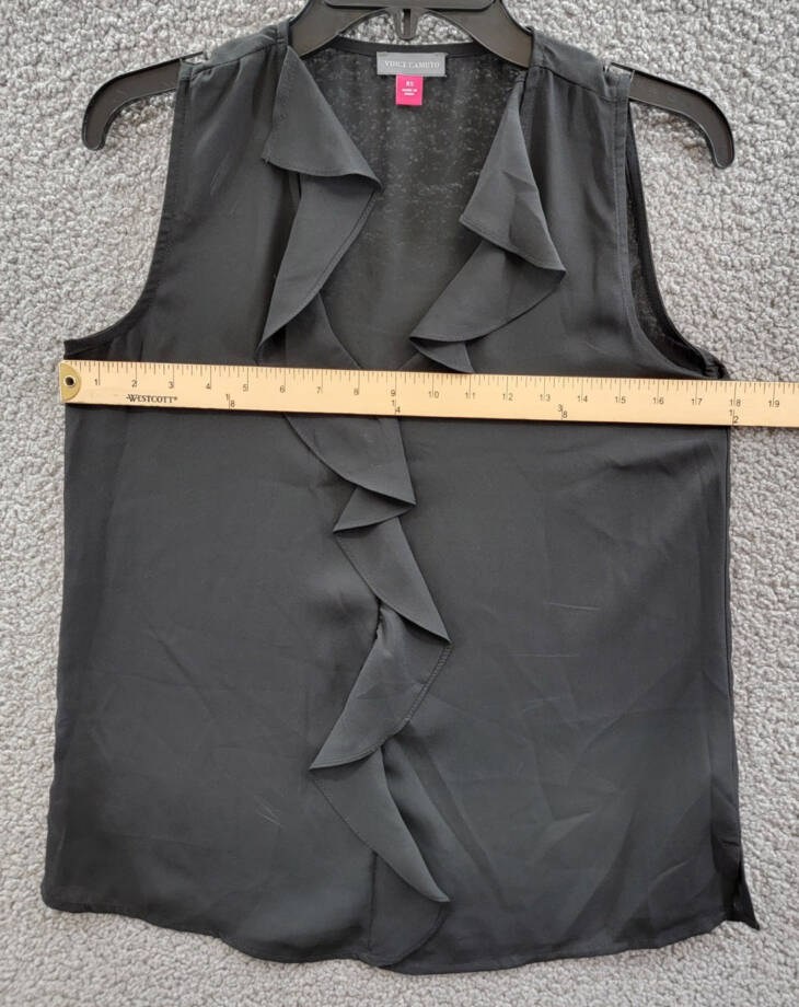 Vince Camuto Ruffle Blouse Women's XS Rich Black V-Neck Sleeveless Pullover