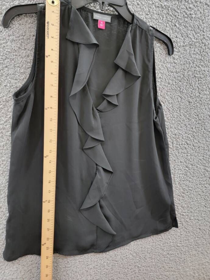 Vince Camuto Ruffle Blouse Women's XS Rich Black V-Neck Sleeveless Pullover