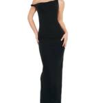 Good American Sandwashed Jersey Maxi Dress Women's L Black Off Shoulder Neckline