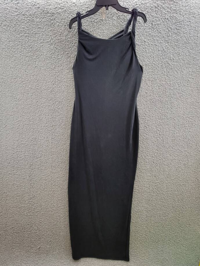 Good American Sandwashed Jersey Maxi Dress Women's L Black Off Shoulder Neckline