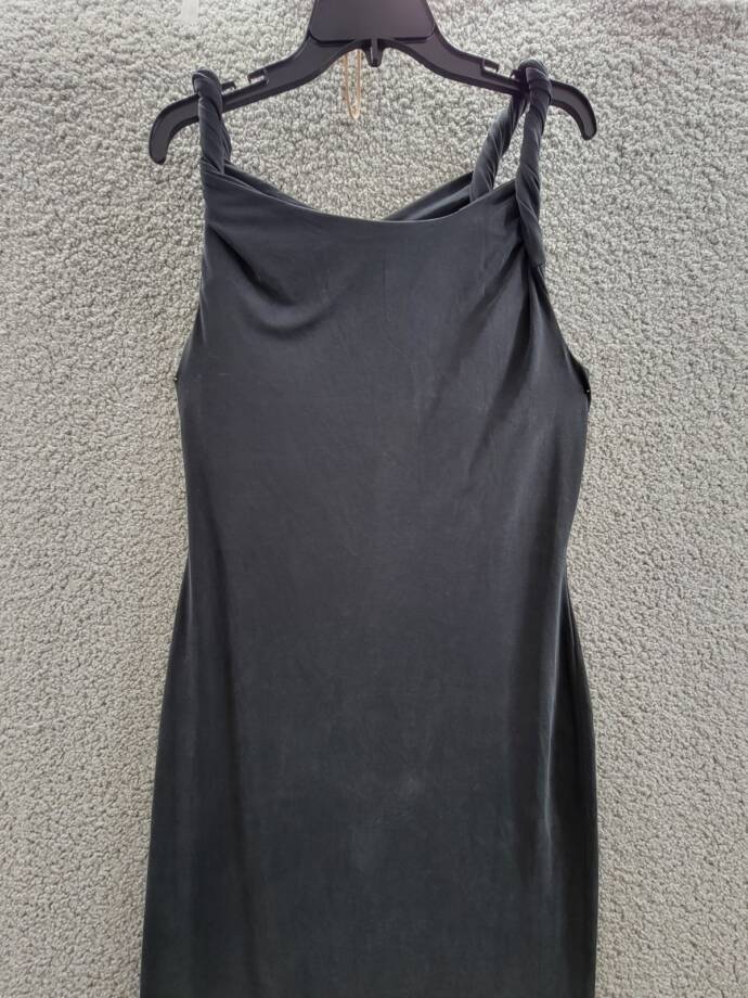 Good American Sandwashed Jersey Maxi Dress Women's L Black Off Shoulder Neckline