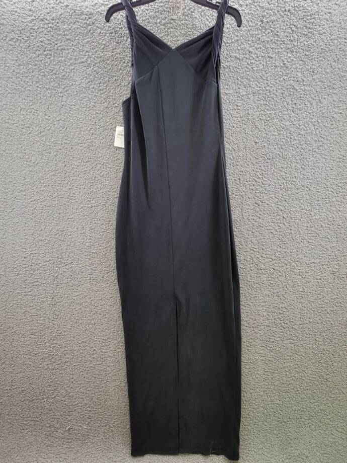 Good American Sandwashed Jersey Maxi Dress Women's L Black Off Shoulder Neckline