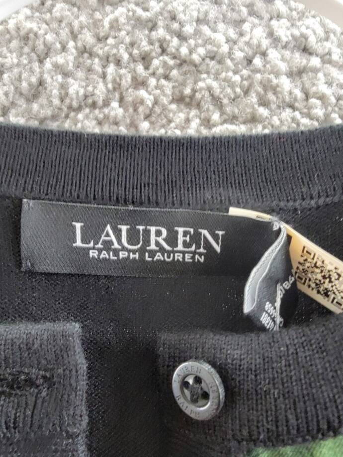 Lauren Ralph Lauren Petite Geo-Print Cardigan Womens PS Black Multi Button Front