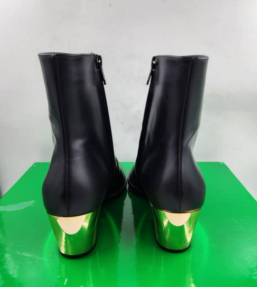 Bottega Veneta Tex Block Heel Booties Women's 36.5/6.5US Black/Gold Side Zip