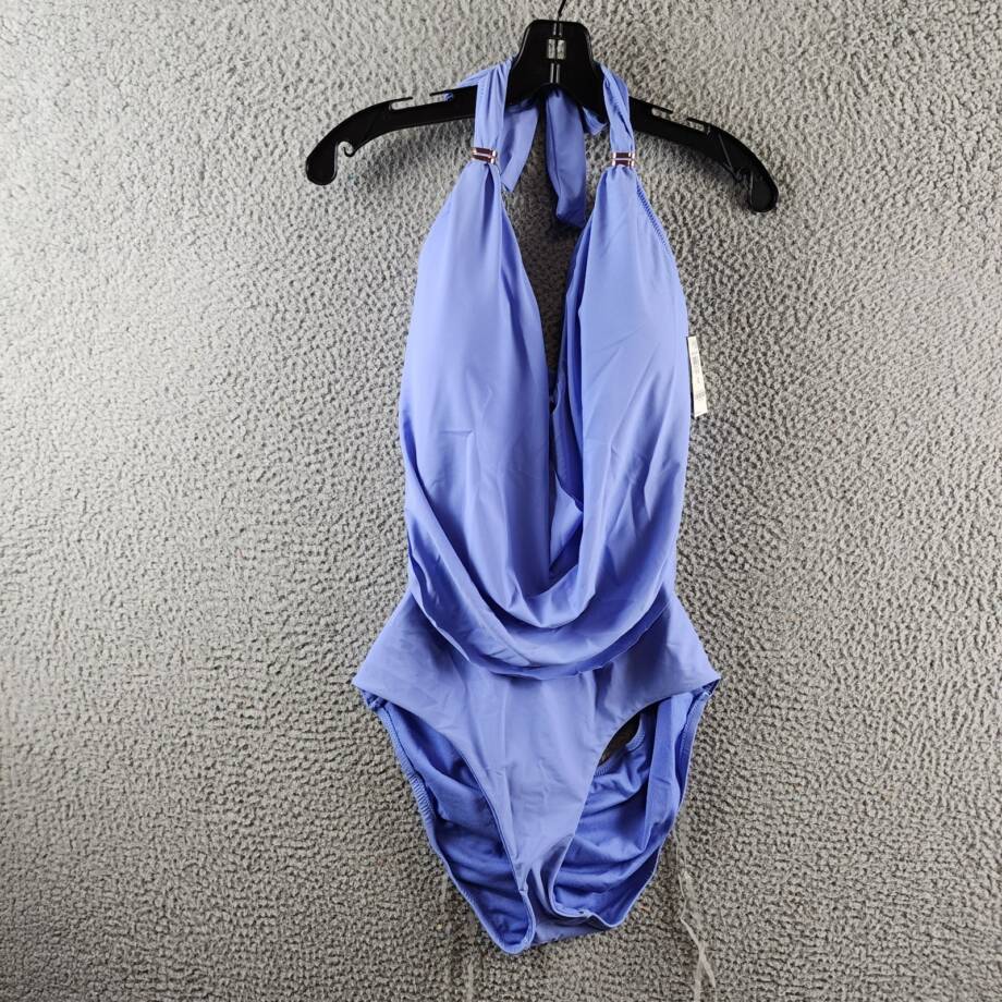 Bar III Solid Cowlneck One-Piece Swimsuit Women's XL Berry Peri Tie Back