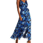 Alice + Olivia Samantha Faux Wrap Maxi Dress Women's 0 Black/Blue Silk Blend