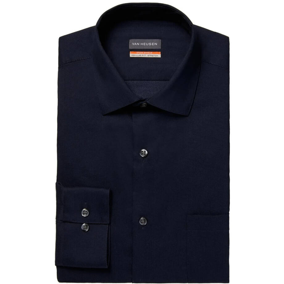 Van Heusen Stain Shield Regular Fit Dress Shirt Men's 15-15.5 34-35 Navy L/S