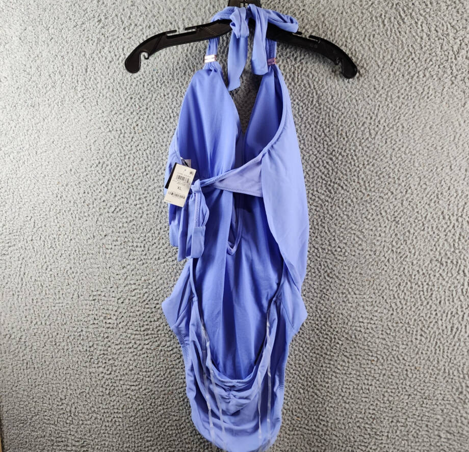Bar III Solid Cowlneck One-Piece Swimsuit Women's XL Berry Peri Tie Back