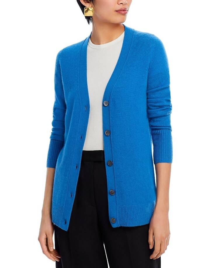 C by Bloomingdale's Cashmere Grandfather Cardigan Womens S Lagoon Button Closure