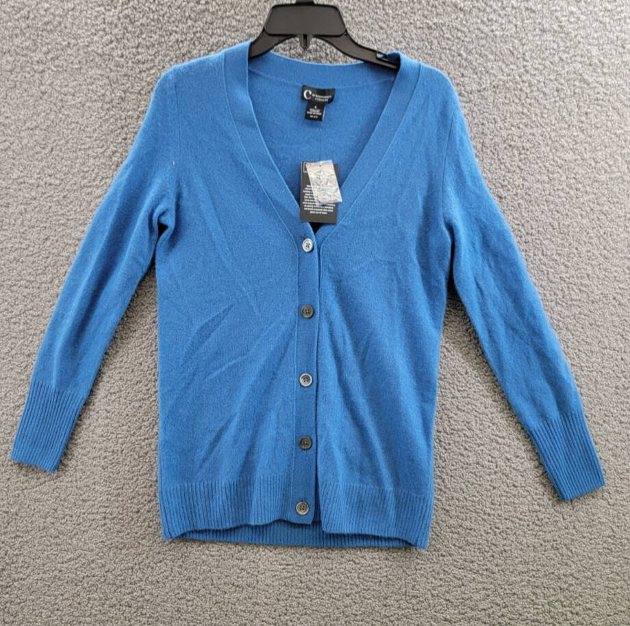 C by Bloomingdale's Cashmere Grandfather Cardigan Womens S Lagoon Button Closure