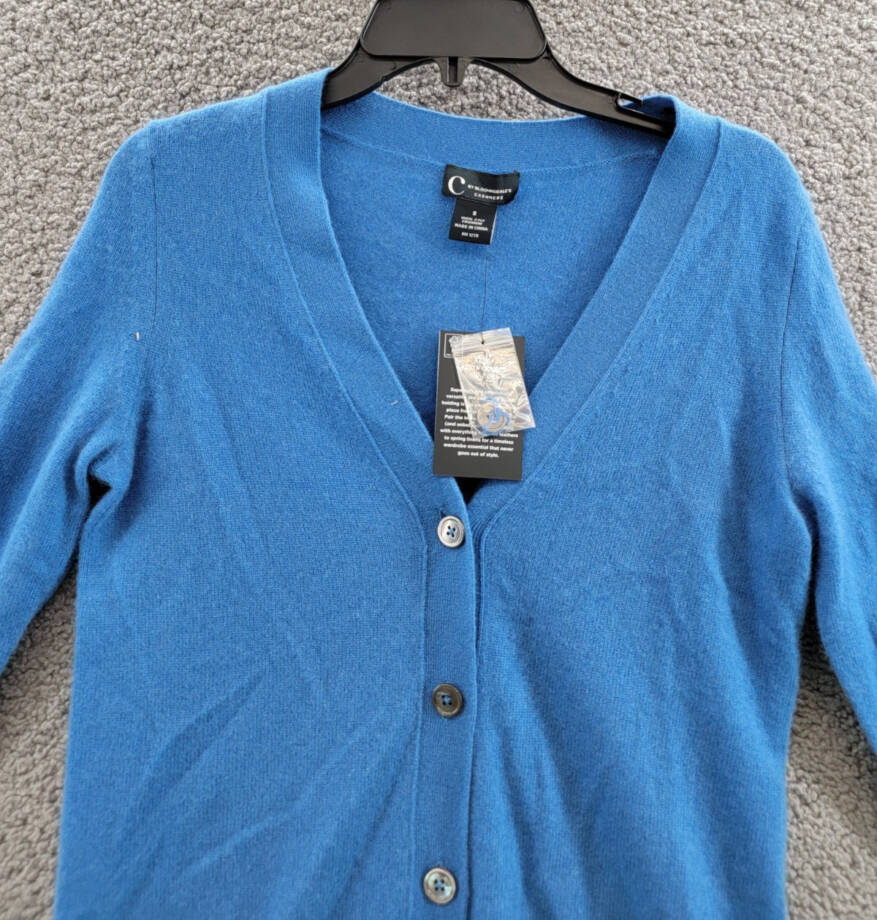 C by Bloomingdale's Cashmere Grandfather Cardigan Womens S Lagoon Button Closure