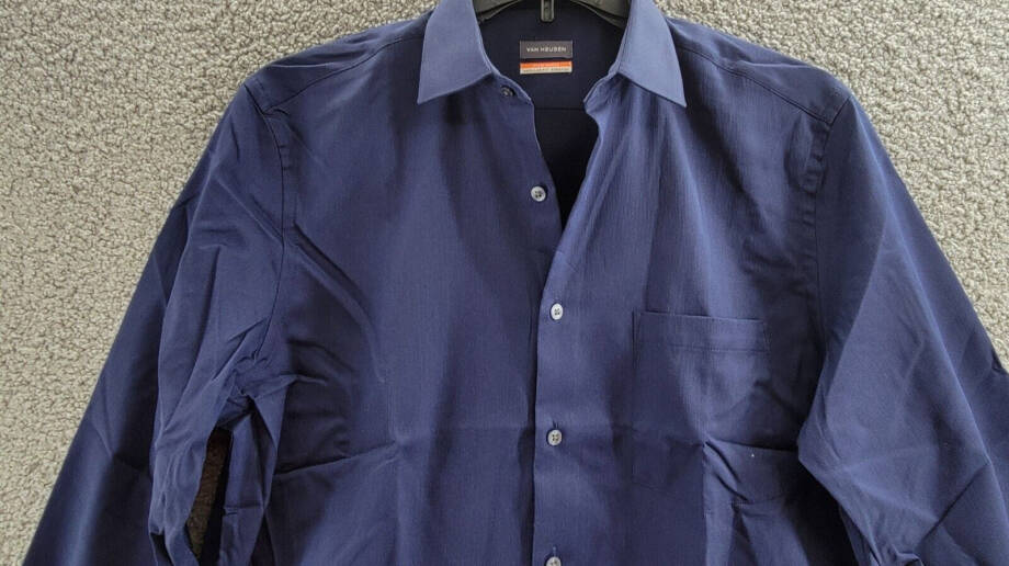 Van Heusen Stain Shield Regular Fit Dress Shirt Men's 15-15.5 34-35 Navy L/S