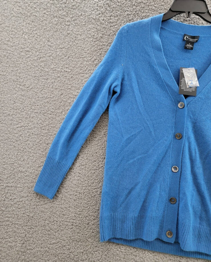 C by Bloomingdale's Cashmere Grandfather Cardigan Womens S Lagoon Button Closure