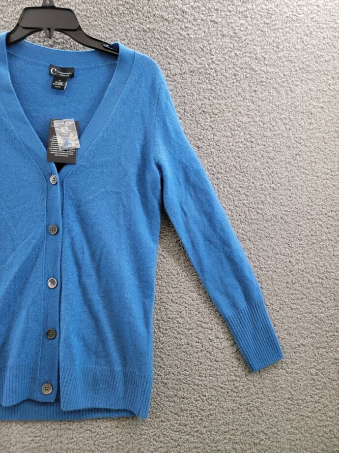 C by Bloomingdale's Cashmere Grandfather Cardigan Womens S Lagoon Button Closure