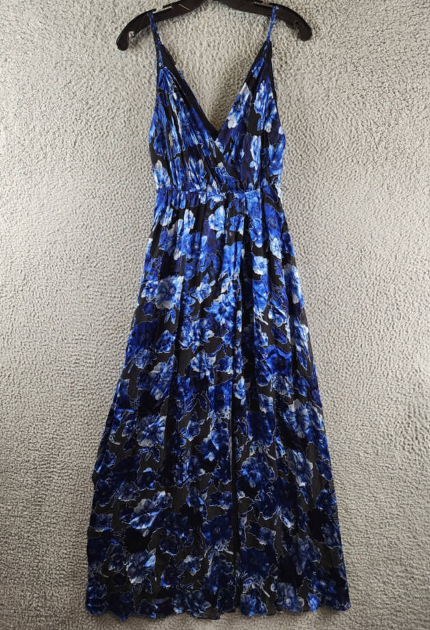 Alice + Olivia Samantha Faux Wrap Maxi Dress Women's 0 Black/Blue Silk Blend